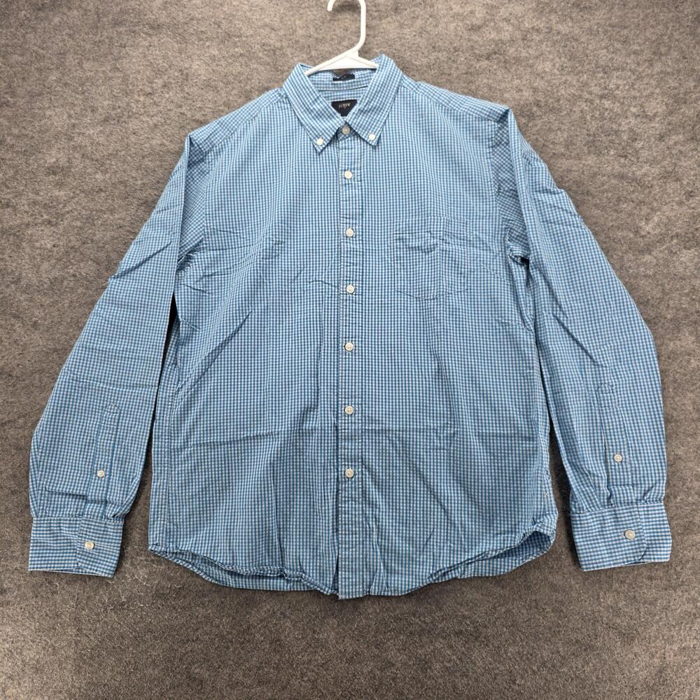 J Crew Shirt Mens Large Blue Slim Fit Check Button Down 100% Cotton Casual